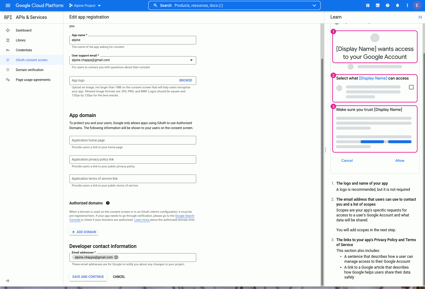 The consent screen