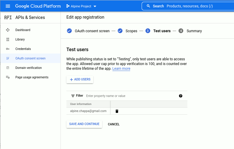 Adding test users