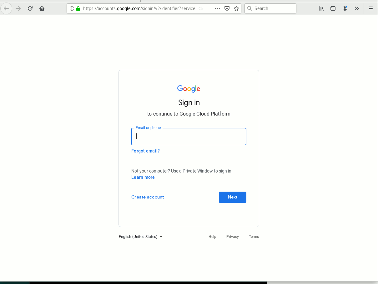Login Screen to Console.Developers.Google.Com