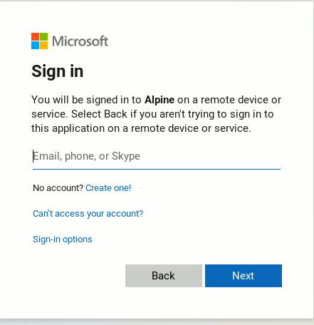 Sample sign in screen