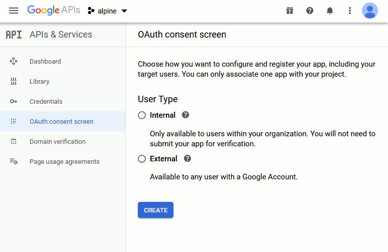 Select INTERNAL or EXTERNAL in this screen
