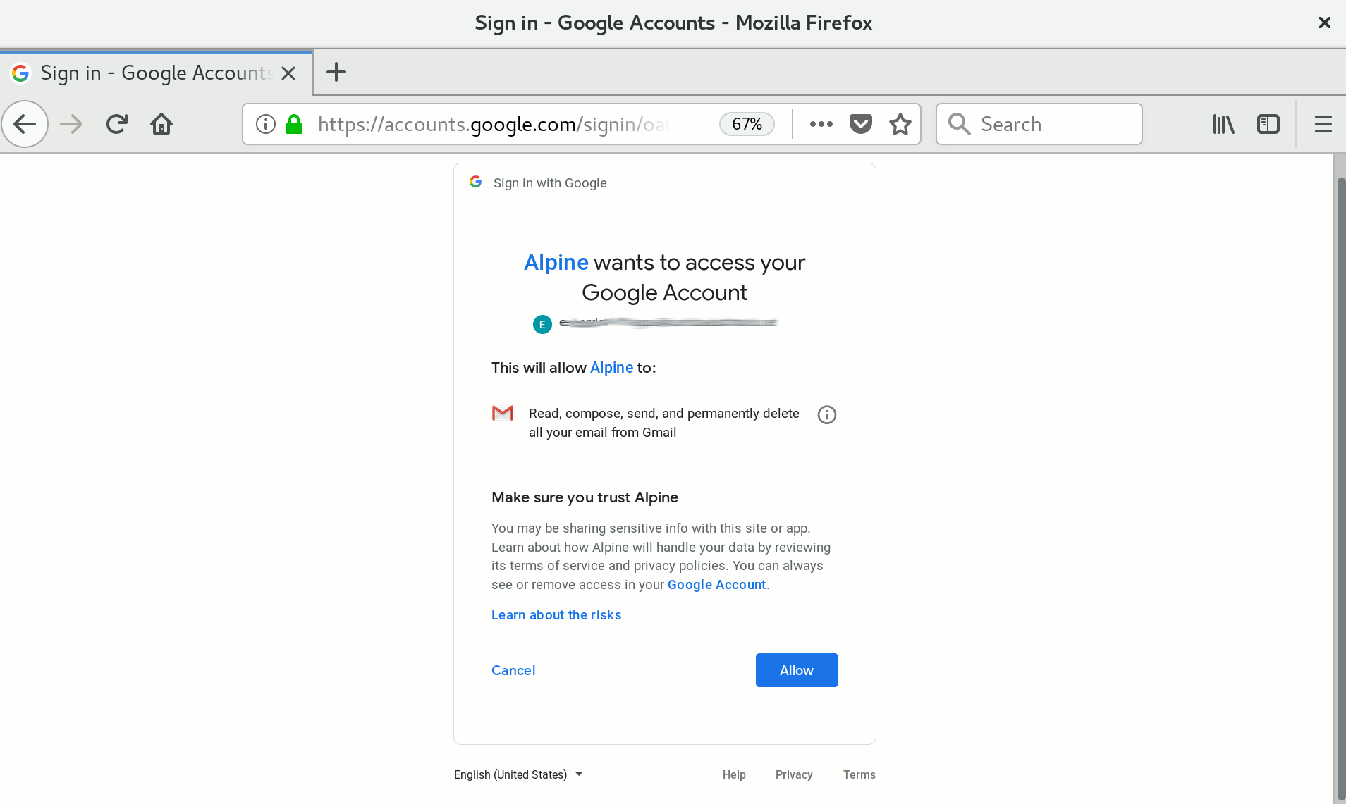 Warning from Gmail
